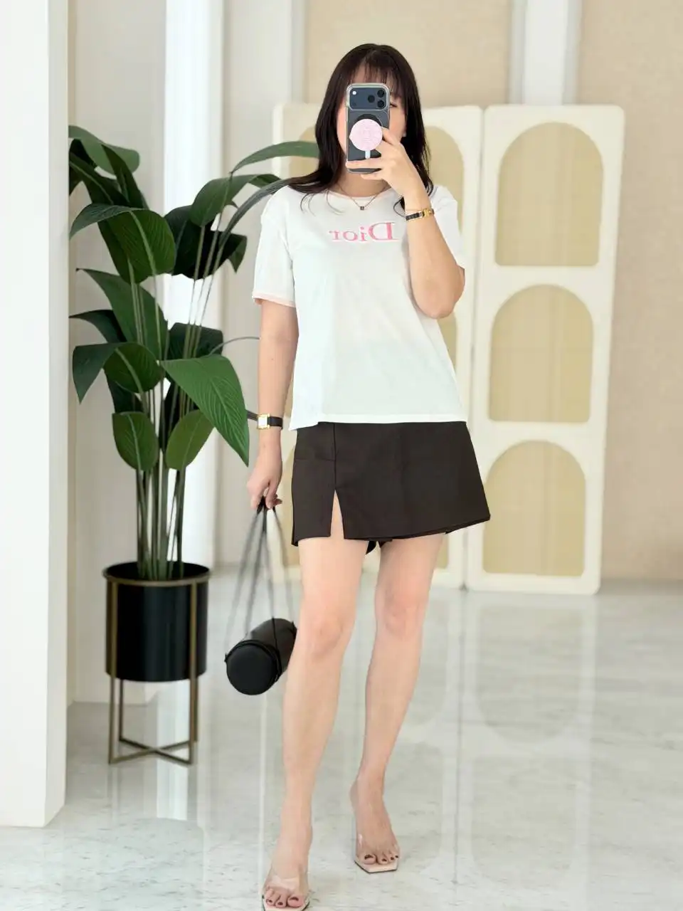 DIOR Dior T-Shirt Ivory Cotton Jersey Logo Pink