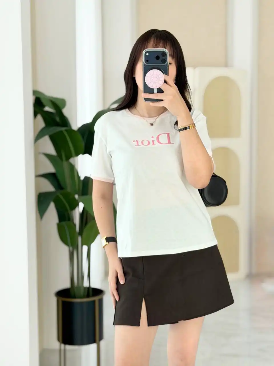 Dior T-Shirt Ivory Cotton Jersey Logo Pink - photo 3