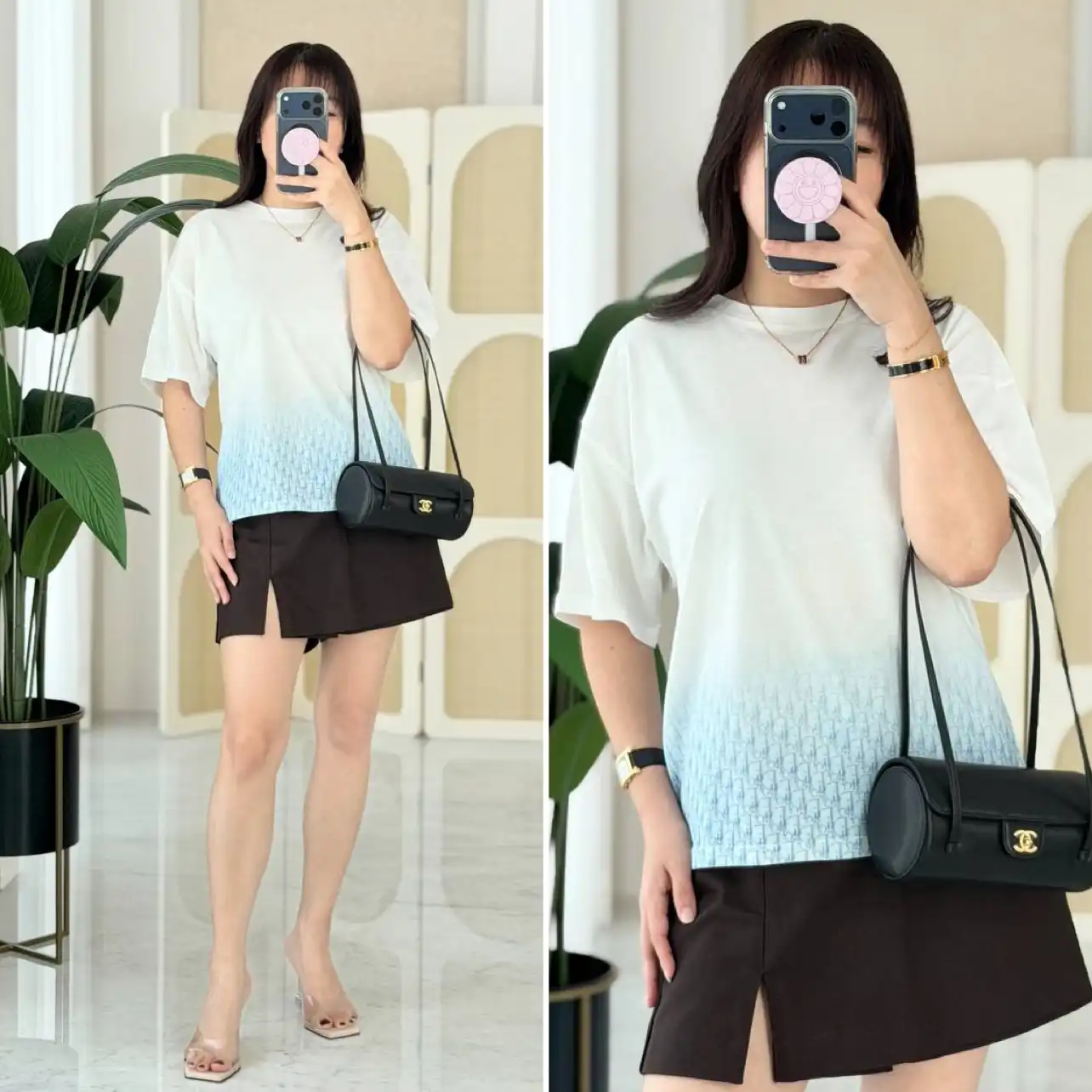 DIOR DIOR Tshirt White Gradient Blue Monogram Oblique