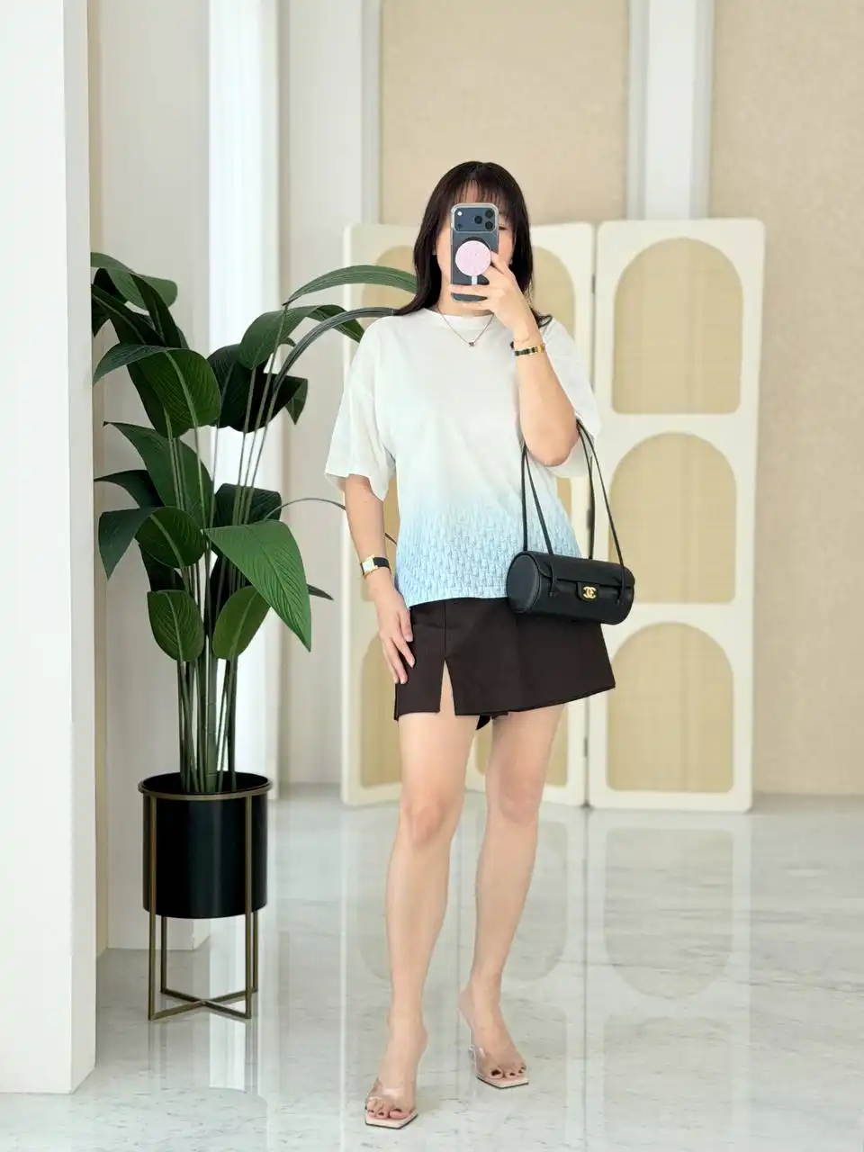 DIOR DIOR Tshirt White Gradient Blue Monogram Oblique