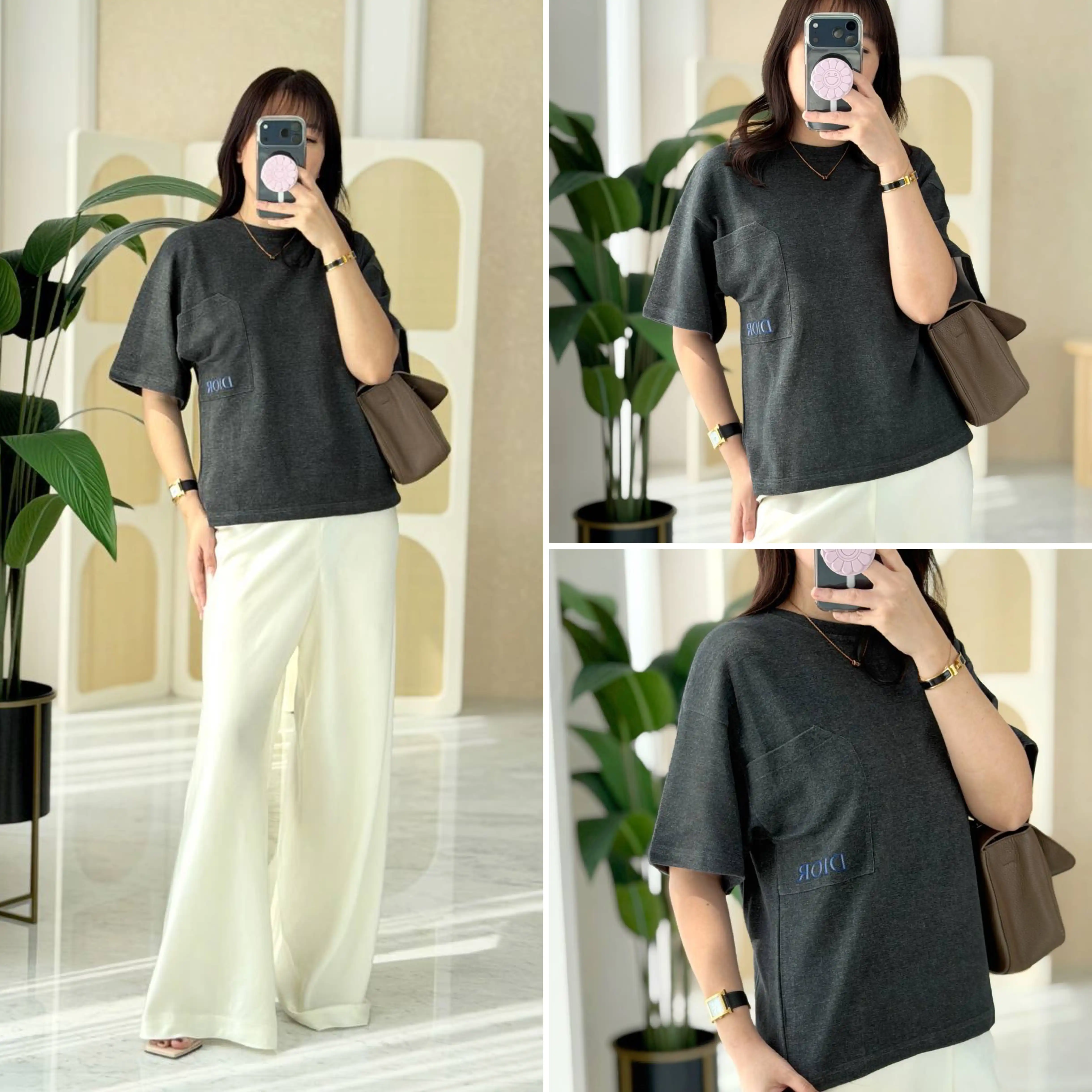 DIOR DIOR Tshirt Dark Gray Cotton Jersey With Pocket
