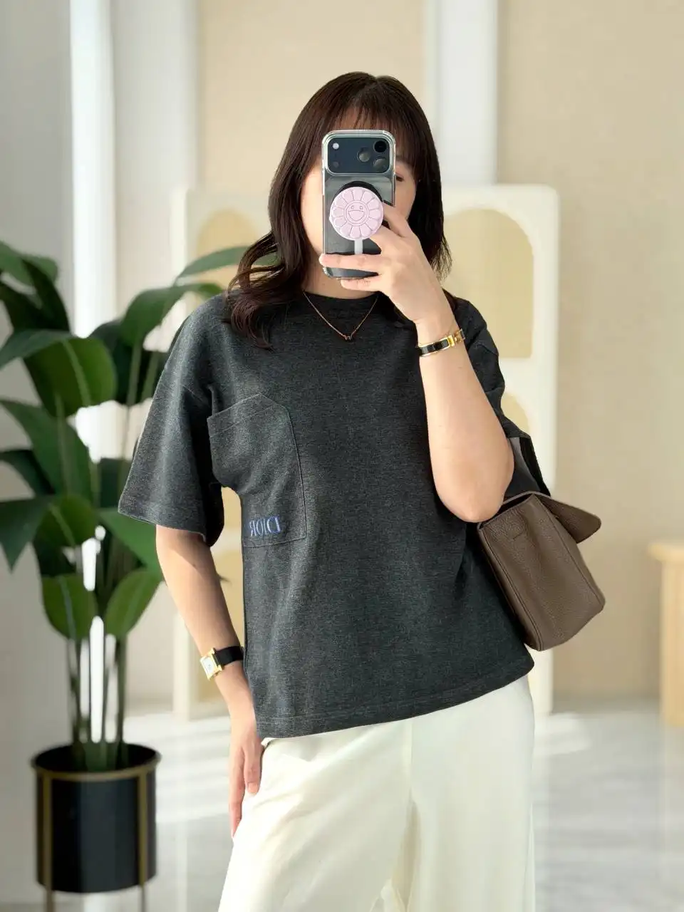 DIOR Tshirt Dark Gray Cotton Jersey With Pocket - photo 3