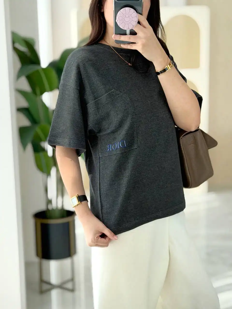 DIOR Tshirt Dark Gray Cotton Jersey With Pocket - photo 4