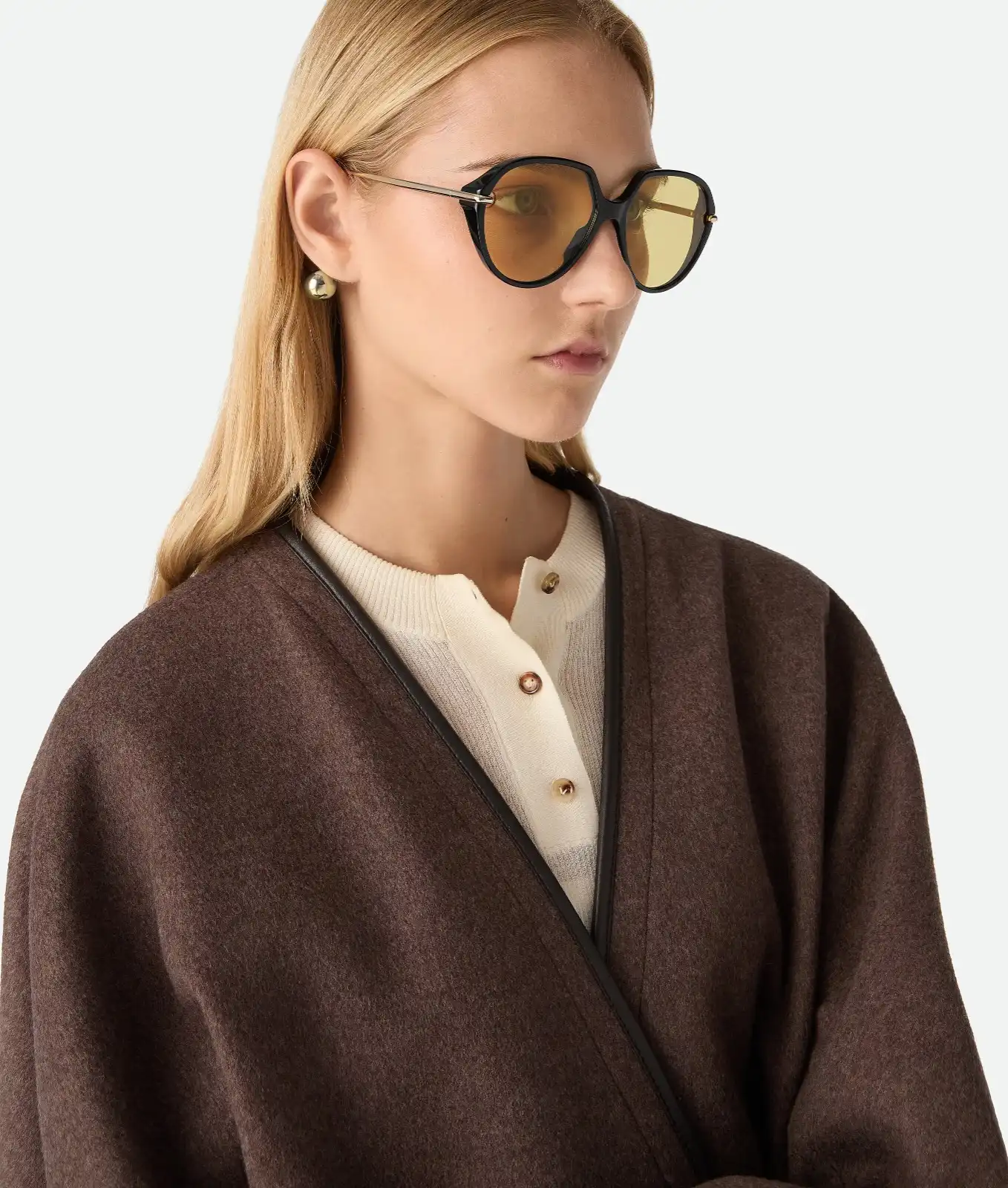 Bottega Veneta Squared Drop Aviator Sunglasses Black / Yellow - photo 5