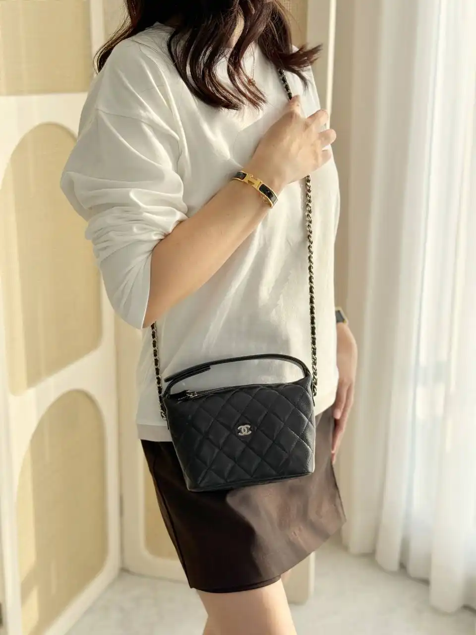 Chanel 25C Hobo Sling Bag Black Caviar GHW - photo 4