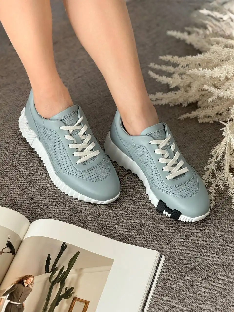 Hermes Bouncing Sneaker Leather Bleu Glacier - photo 3