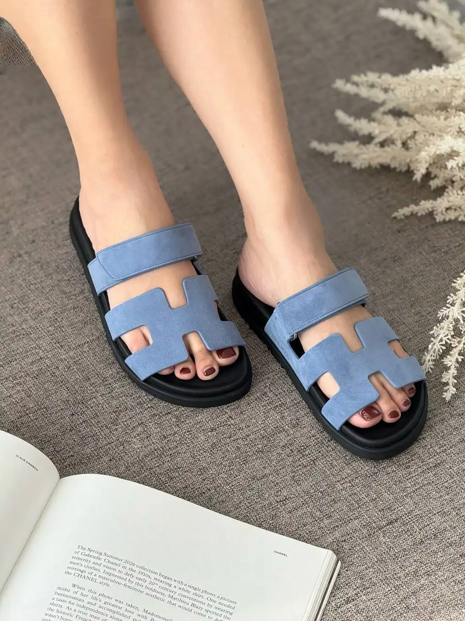 Hermes Hermes Chypre Sandal Suede Bleu Jeans