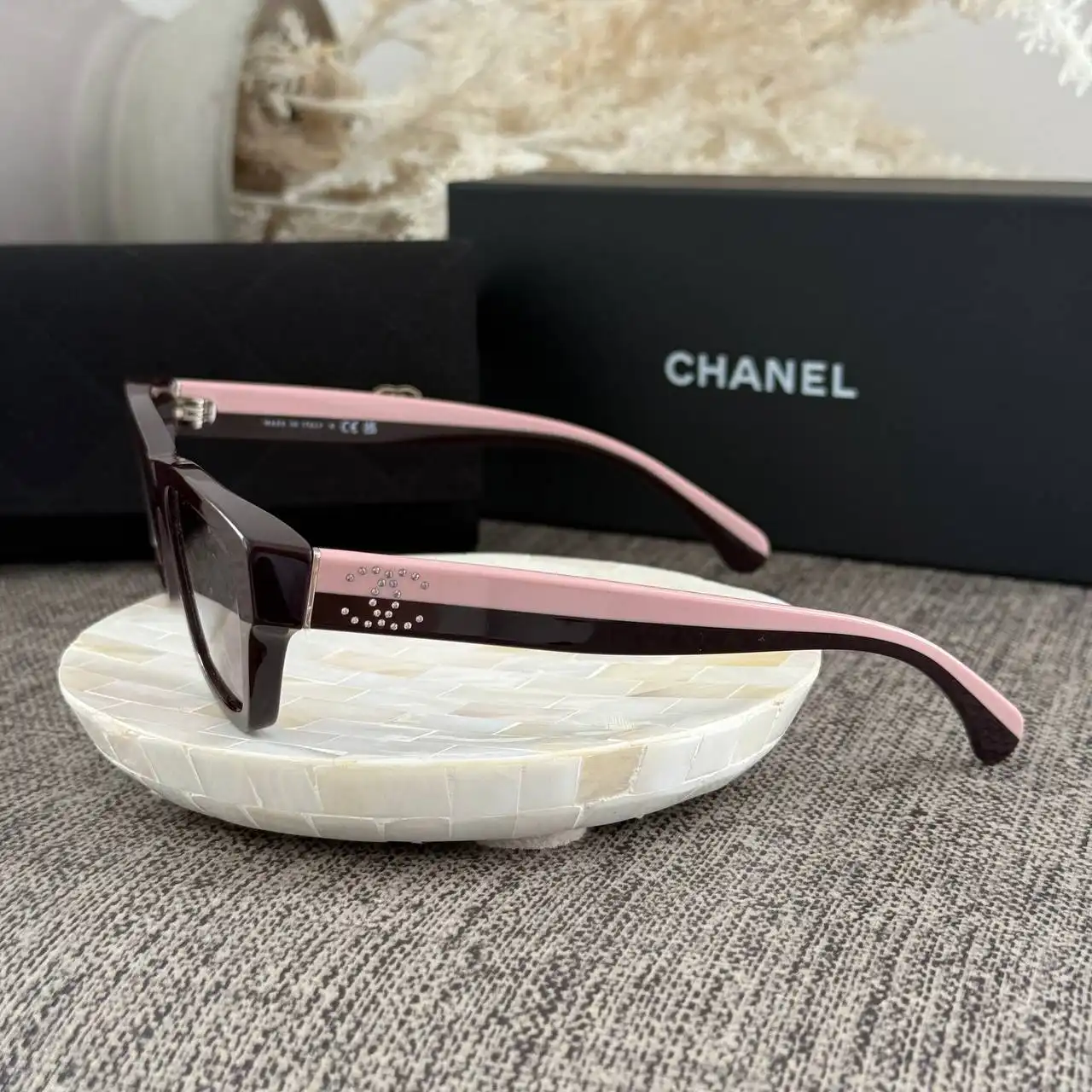 CHANEL Chanel Rectangle Sunglasses Frame Acetate Burgundy With Burgundy Lenses