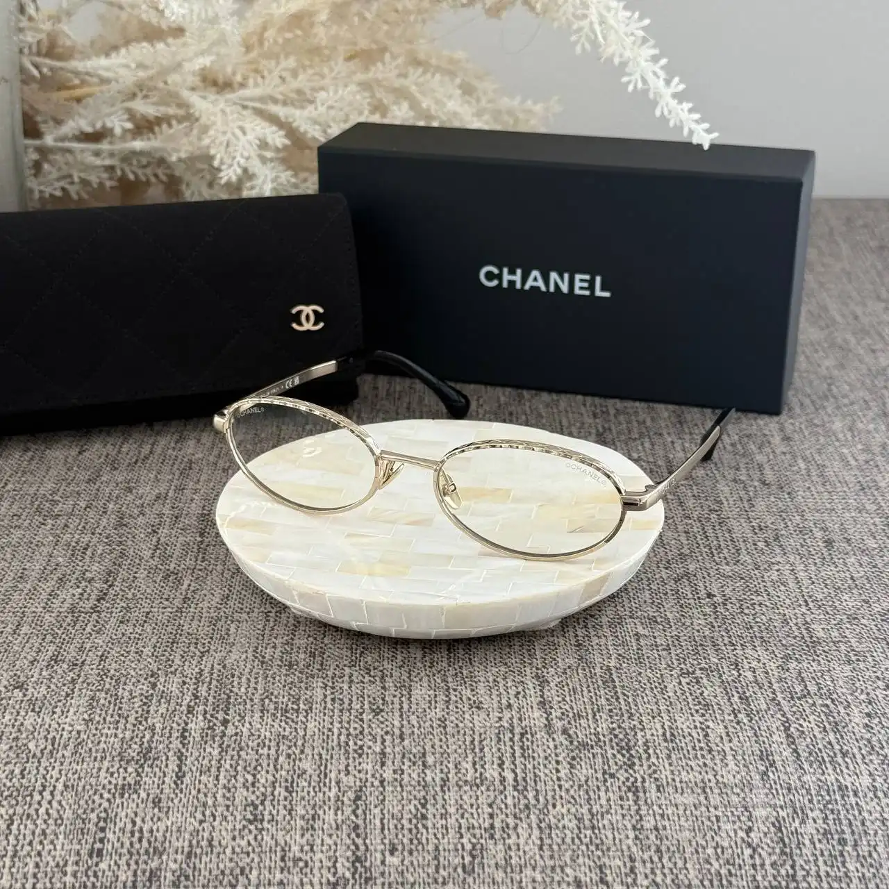 CHANEL Chanel Oval Eyeglasses Frame Metal Light Gold With Clear Lenses