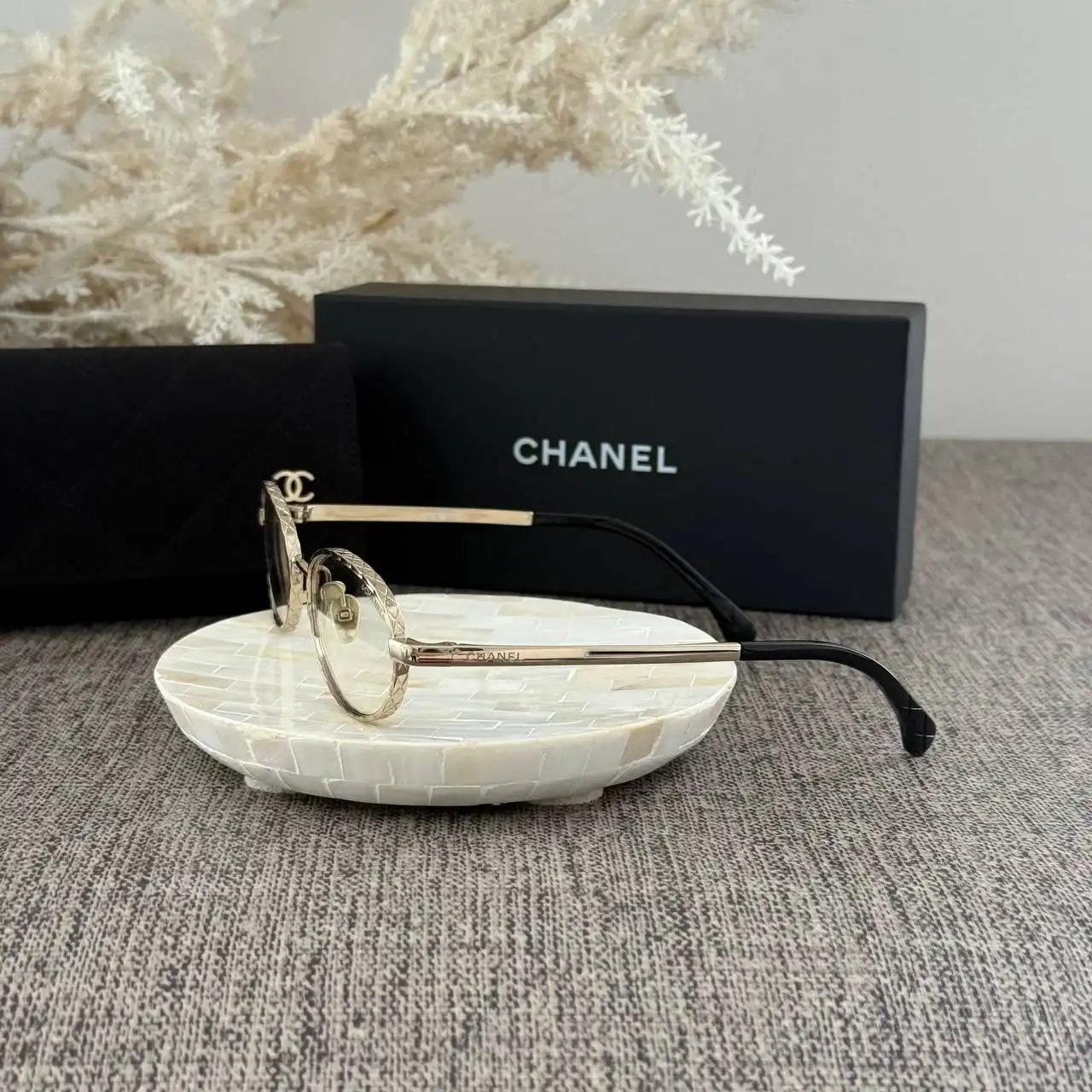 CHANEL Chanel Oval Eyeglasses Frame Metal Light Gold With Clear Lenses