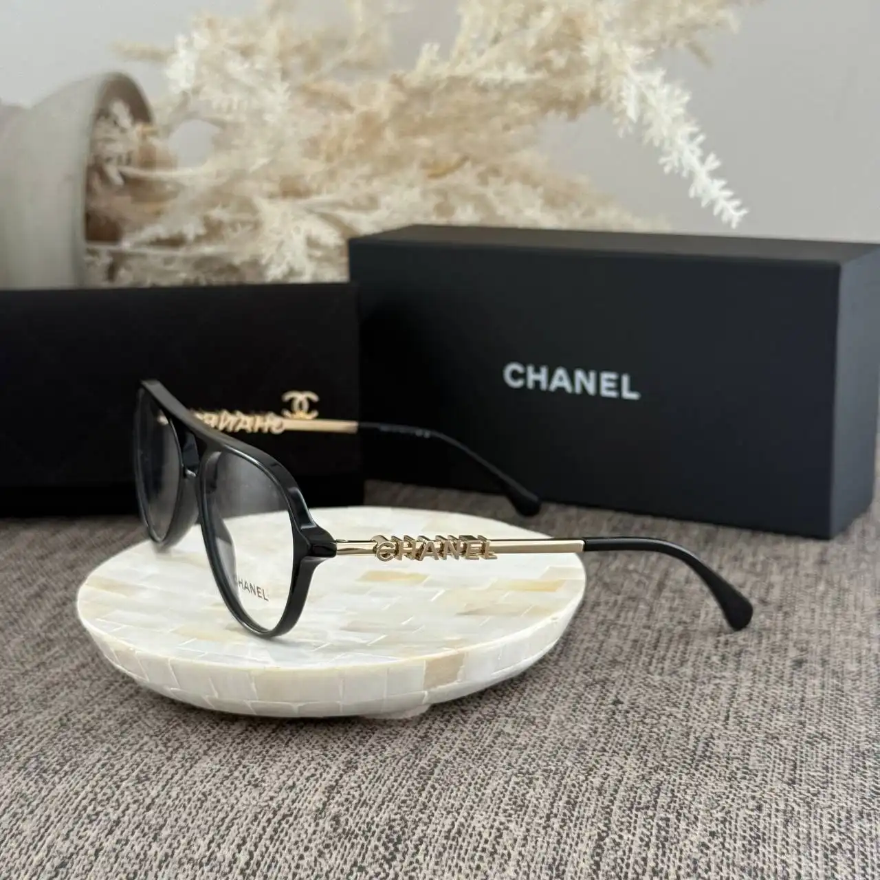 CHANEL Chanel Pilot Eyeglasses Frame Acetate & Metal Black With Clear Lenses