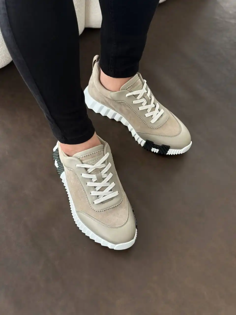 Hermes Hermes Bouncing Sneakers Leather Suede Beige Esquisse Logo Black