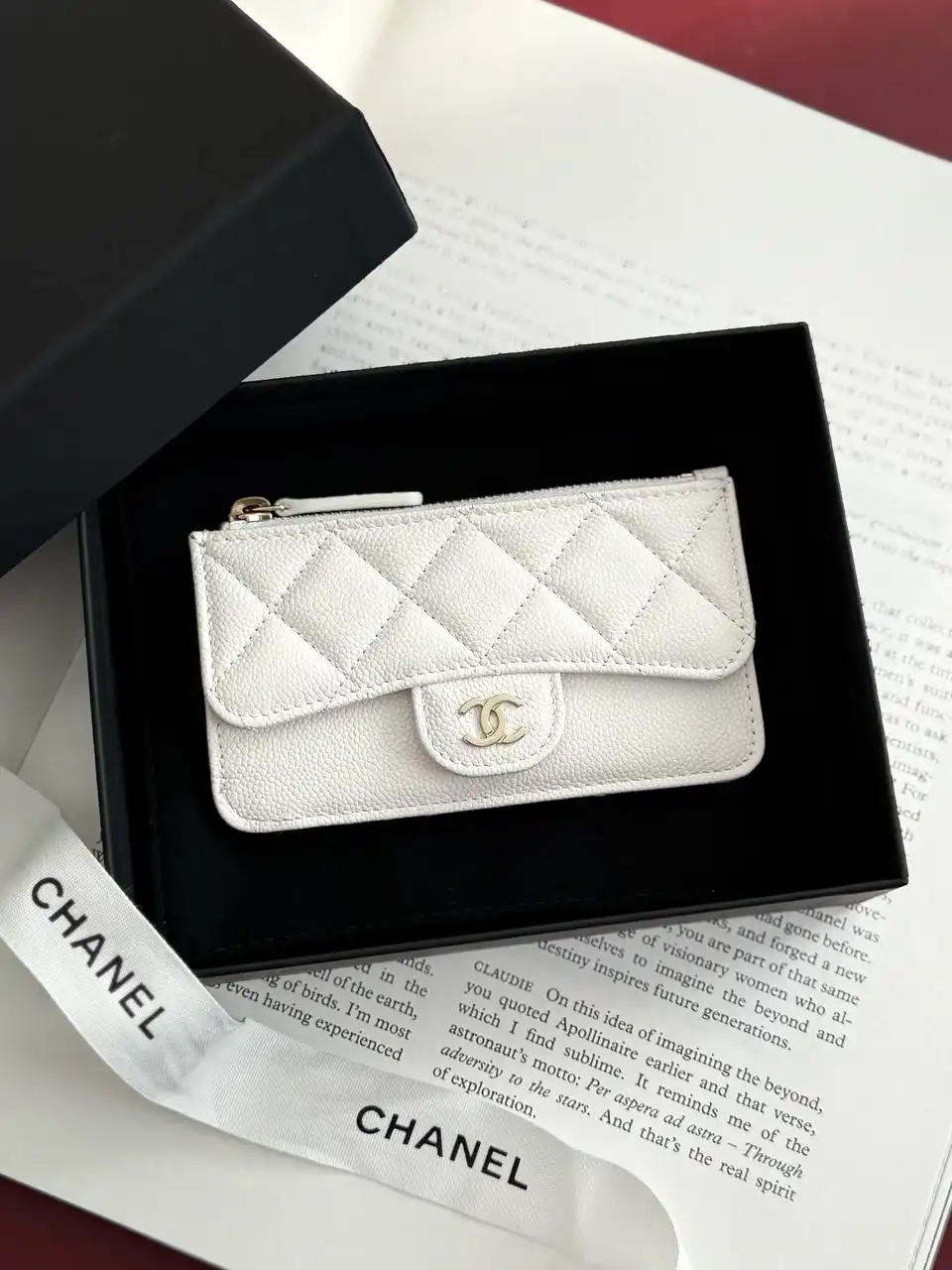 CHANEL Chanel Classic Mini Thin Wallet White GHW