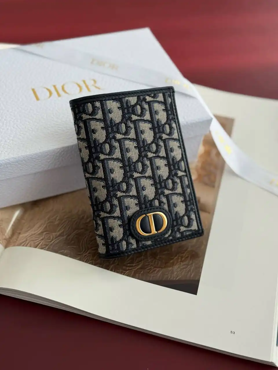 DIOR Dior 30 Montaigne Passport Holder Blue Dior Oblique Jacquard