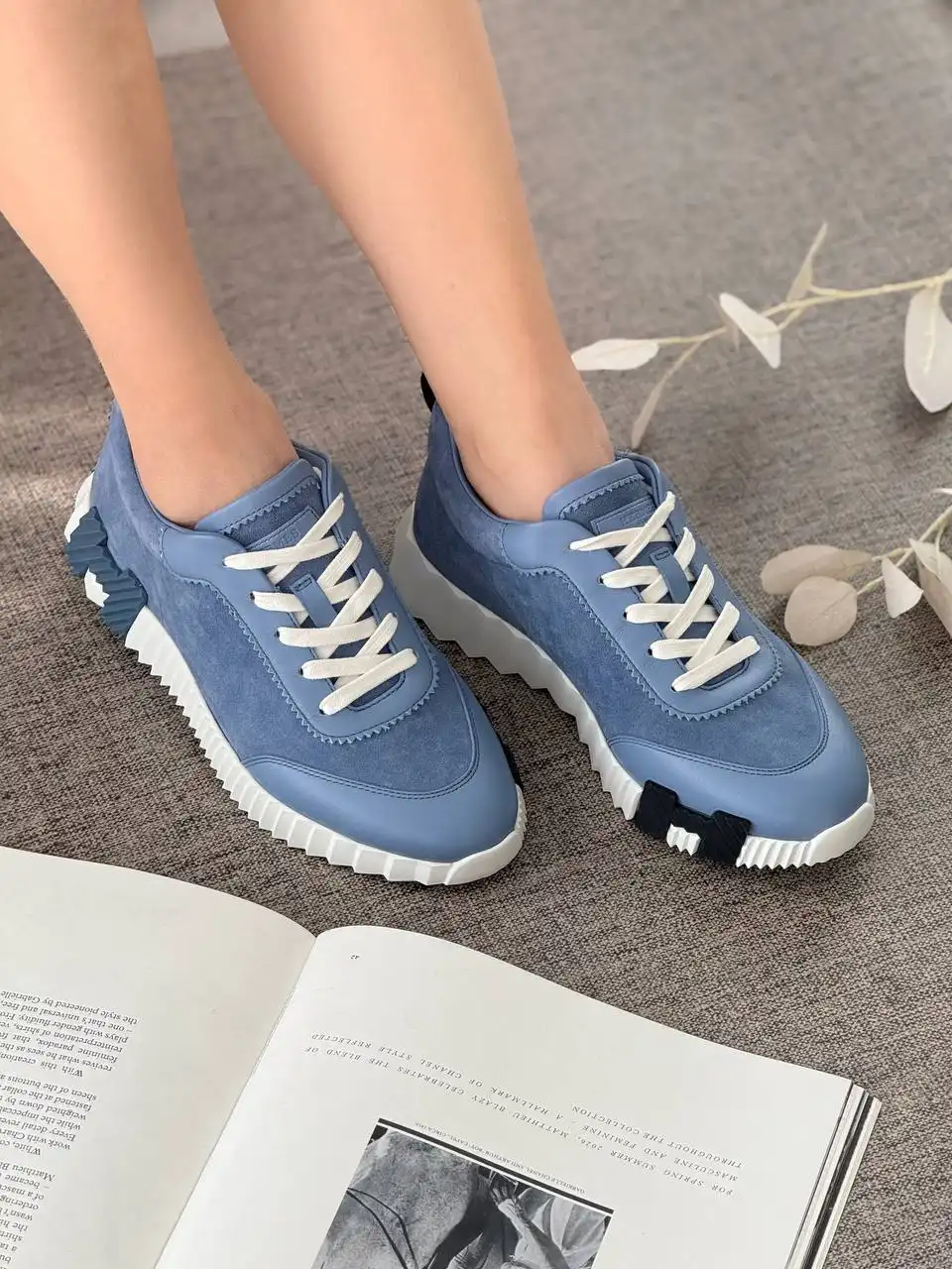 Hermes Hermes Bouncing Sneakers Leather Blue Jeans / Bleu Jeans Logo Blue