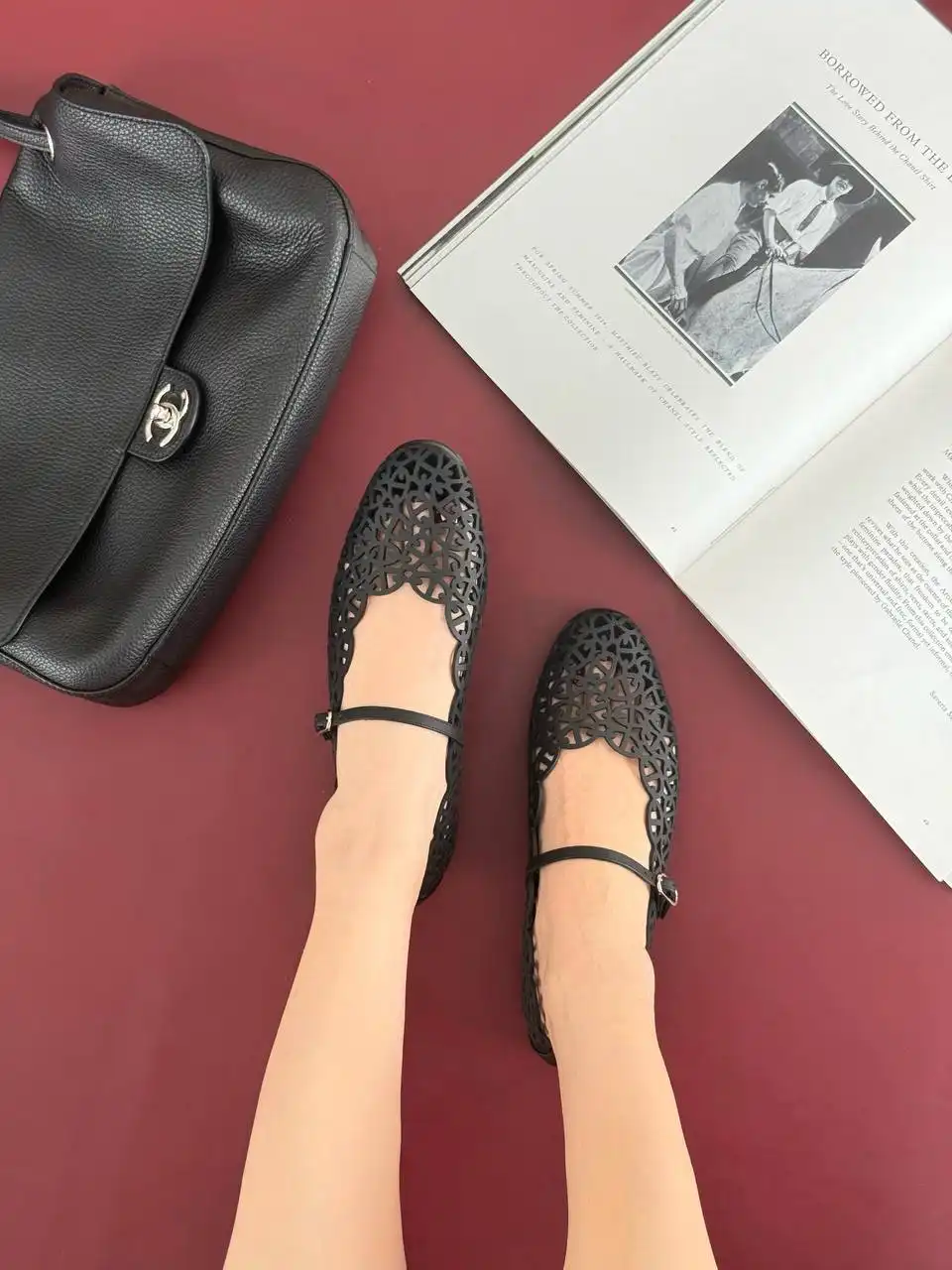 Hermes Hermes Meli Ballet Flat Leather Noir Black
