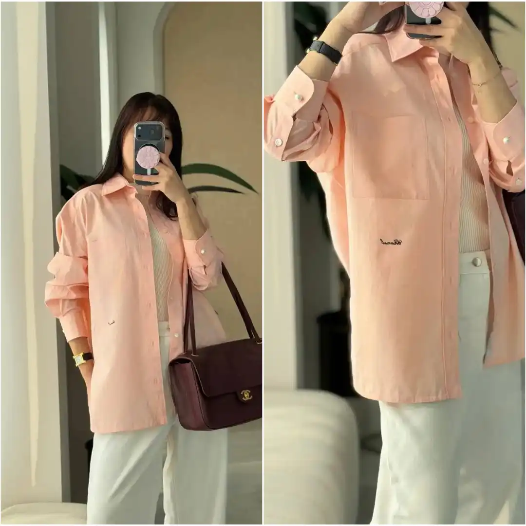 CHANEL Chanel Long-Sleeved Shirt Cotton Coral