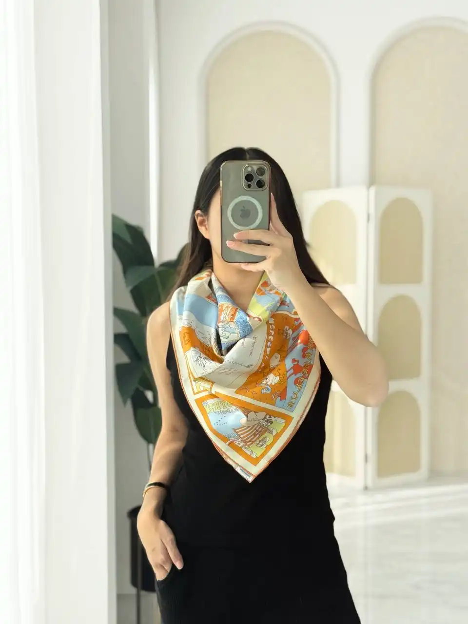 Hermes On Est Bien Ici ! Scarf 90 Orange / Bleu Ciel / Creme - photo 4