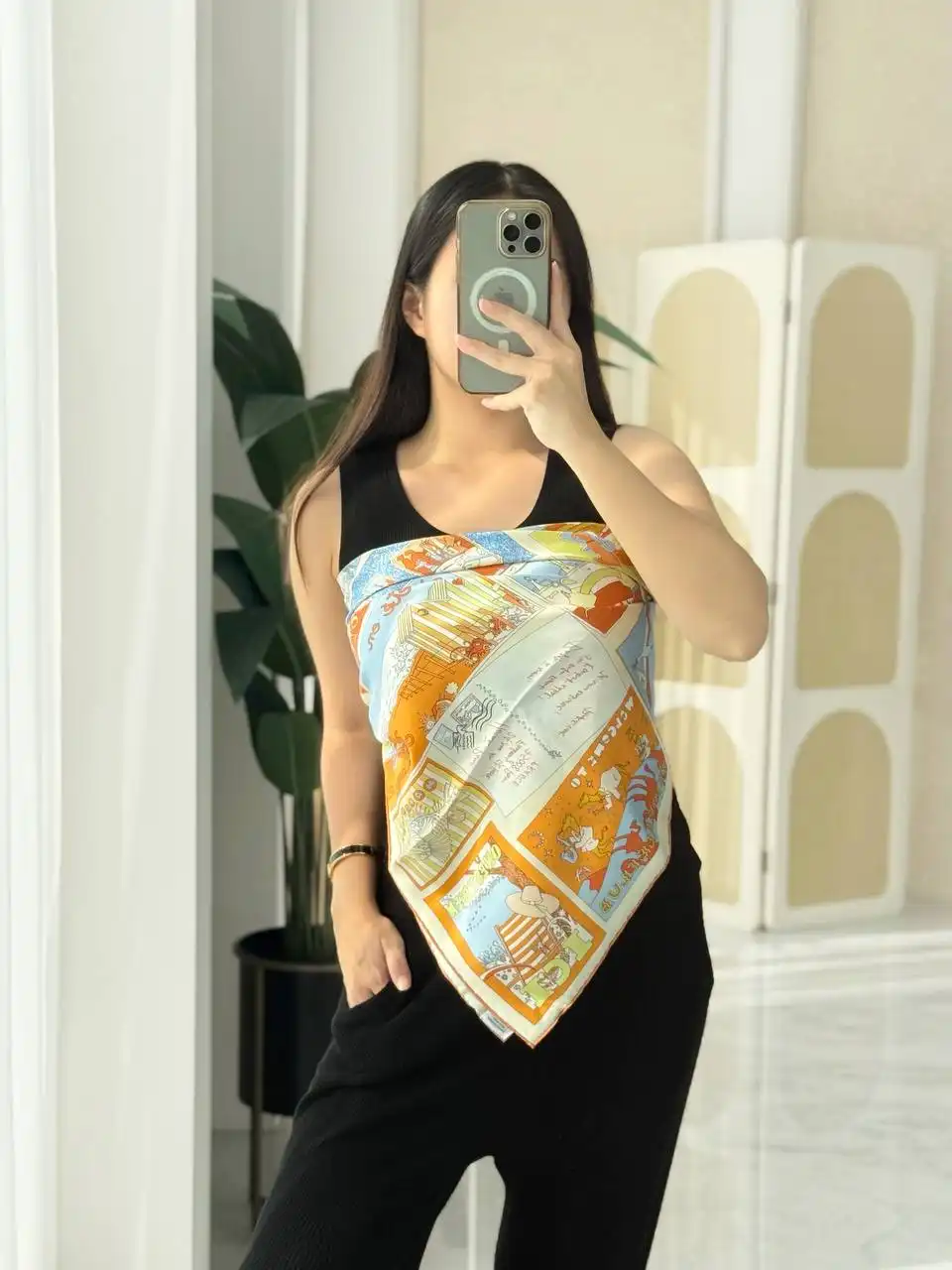 Hermes On Est Bien Ici ! Scarf 90 Orange / Bleu Ciel / Creme - photo 5