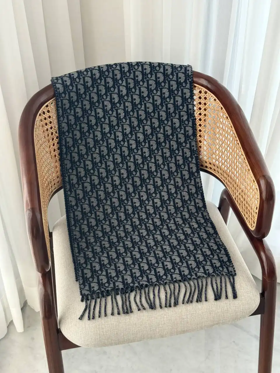 DIOR Dior Scarf Oblique Double-Sided Blue and Grey Reversible