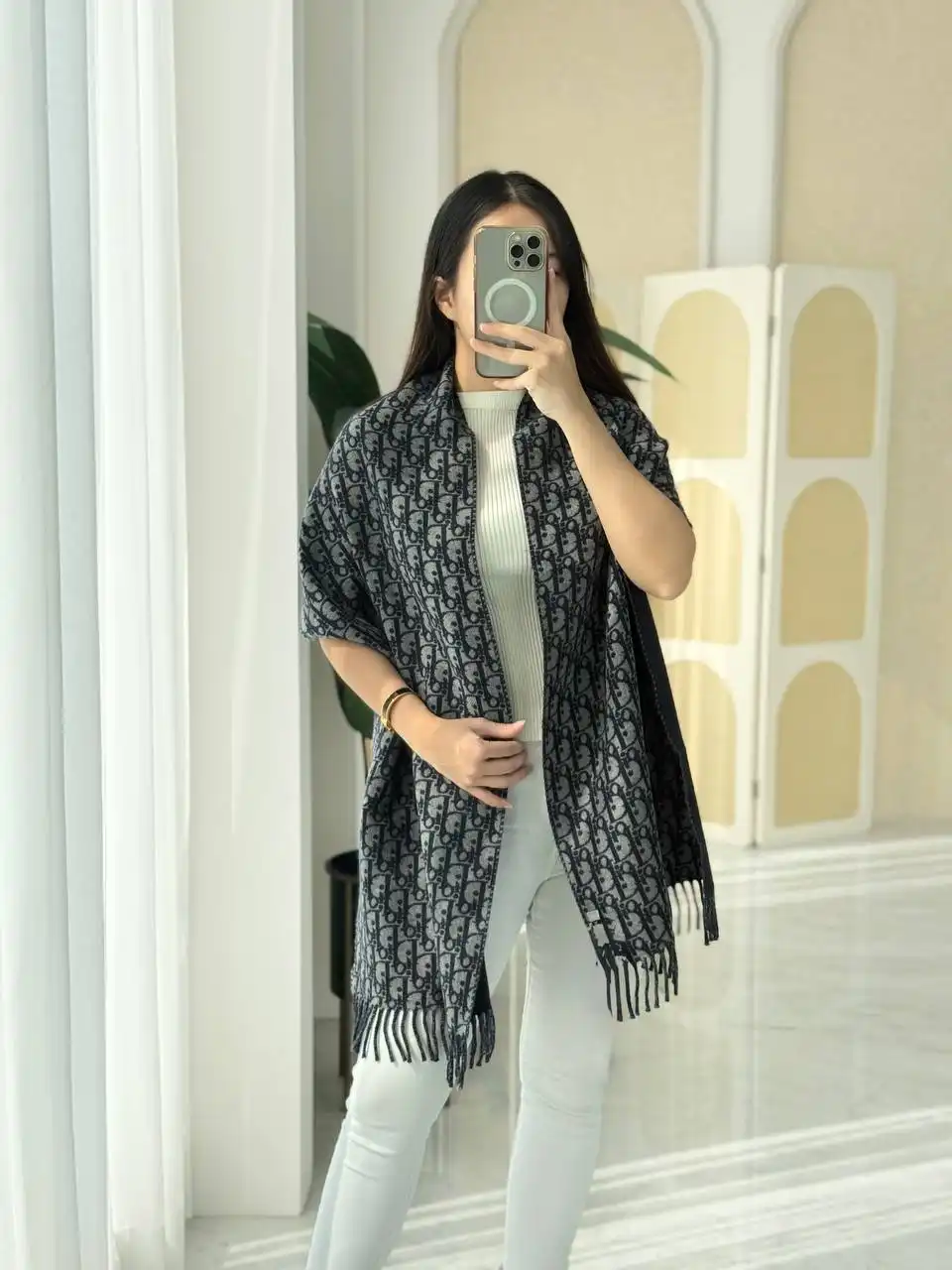Dior Scarf Oblique Double-Sided Blue and Grey Reversible - photo 4