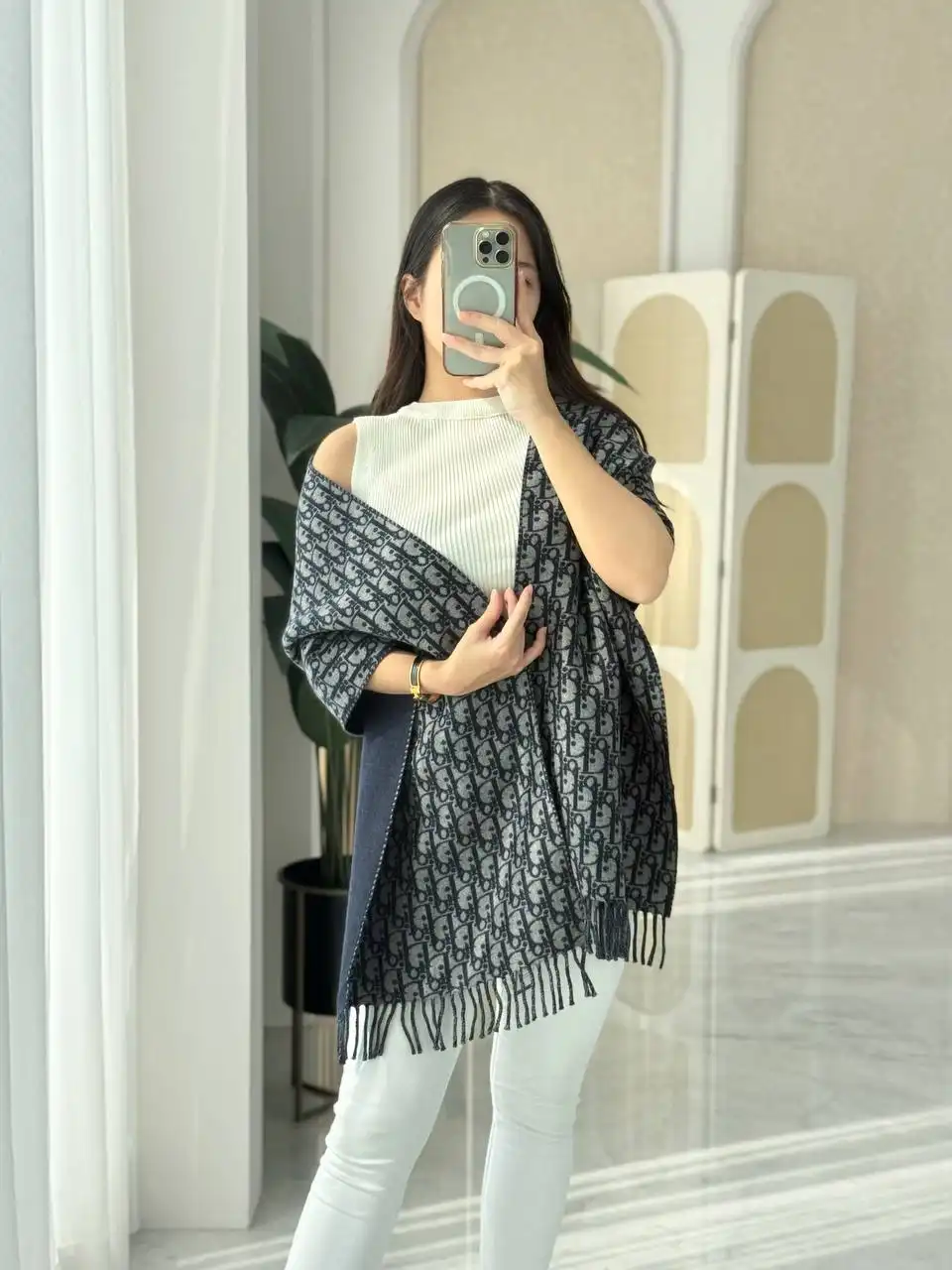 Dior Scarf Oblique Double-Sided Blue and Grey Reversible - photo 5