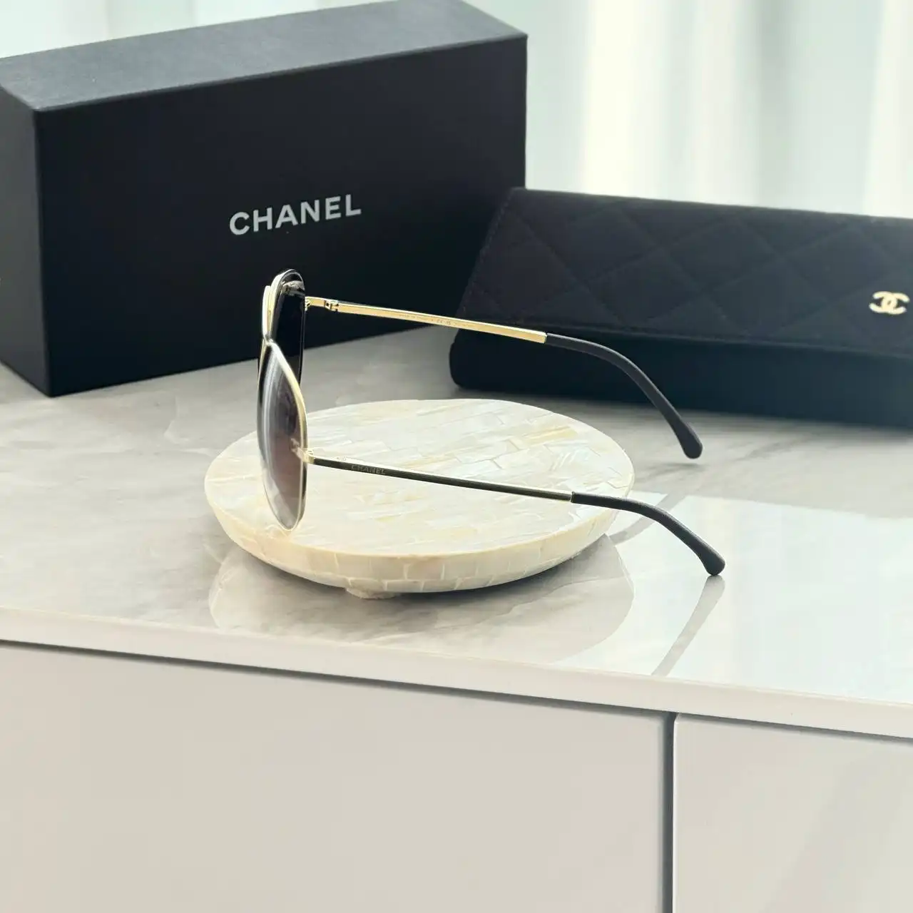 CHANEL Chanel Pilot Logo Sunglasses in Gold / Brown / Gradient Titanium