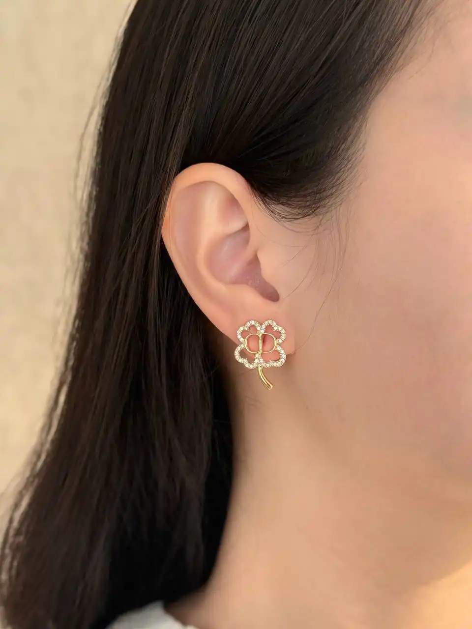 DIOR CD Shiny Clover Earrings Gold-Finish Metal and Crystals - photo 3