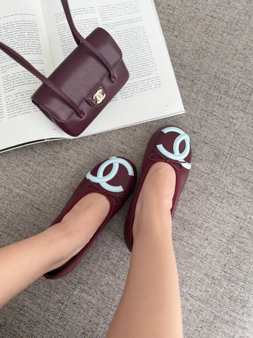Chanel Cambon Flats Ballerine Burgundy - photo 7
