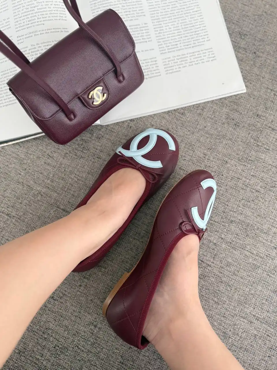Chanel Cambon Flats Ballerine Burgundy - photo 8