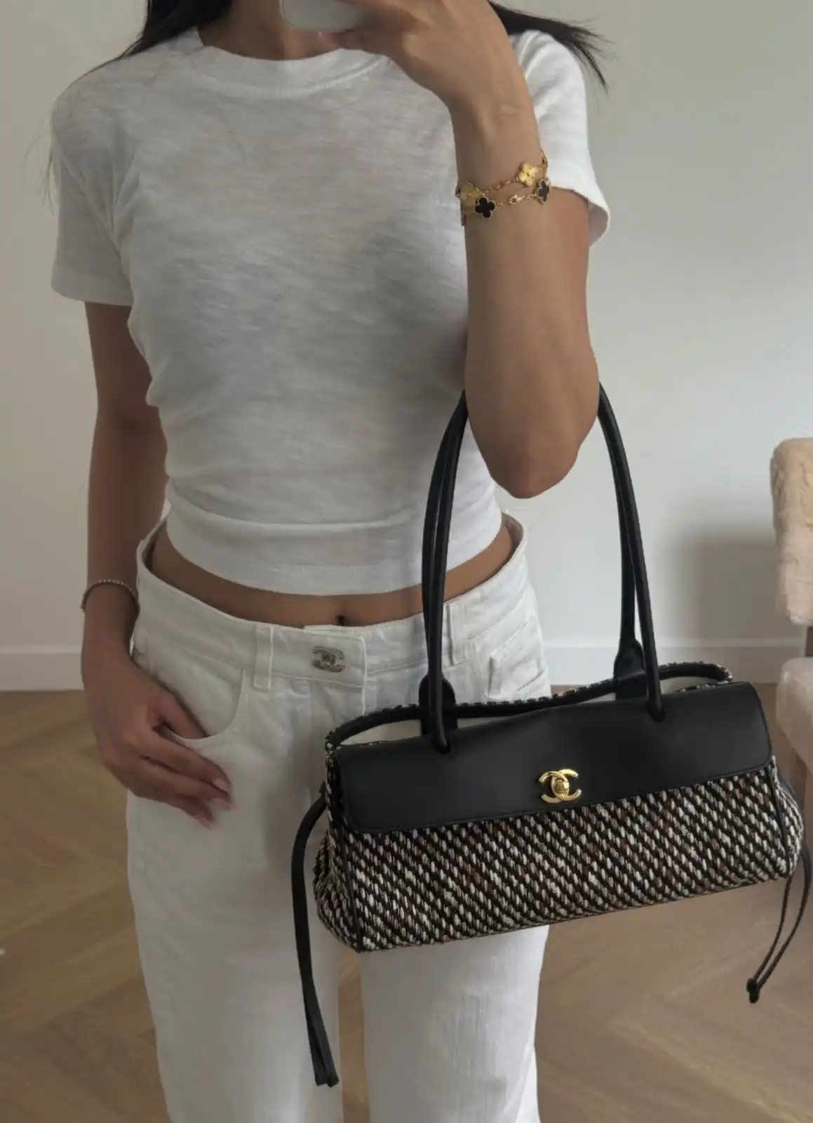 Chanel Baguette East West Tote Small Tweed Black White - photo 15