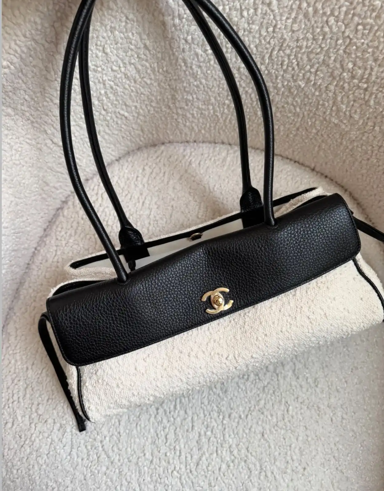 CHANEL Chanel Baguette East West Tote Small Bag Ecru Black GHW