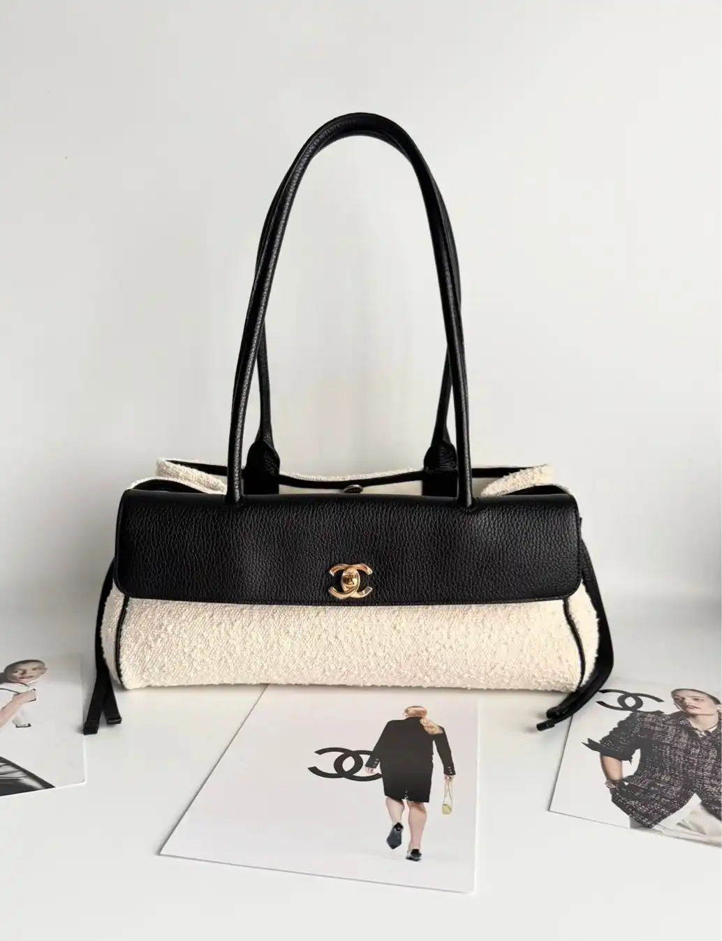 Chanel Baguette East West Tote Small Bag Ecru Black GHW - photo 3