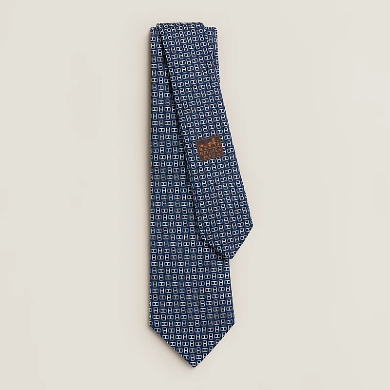 Hermes Hermes H Maillon Tie Bleu Marine / Blanc / Azur