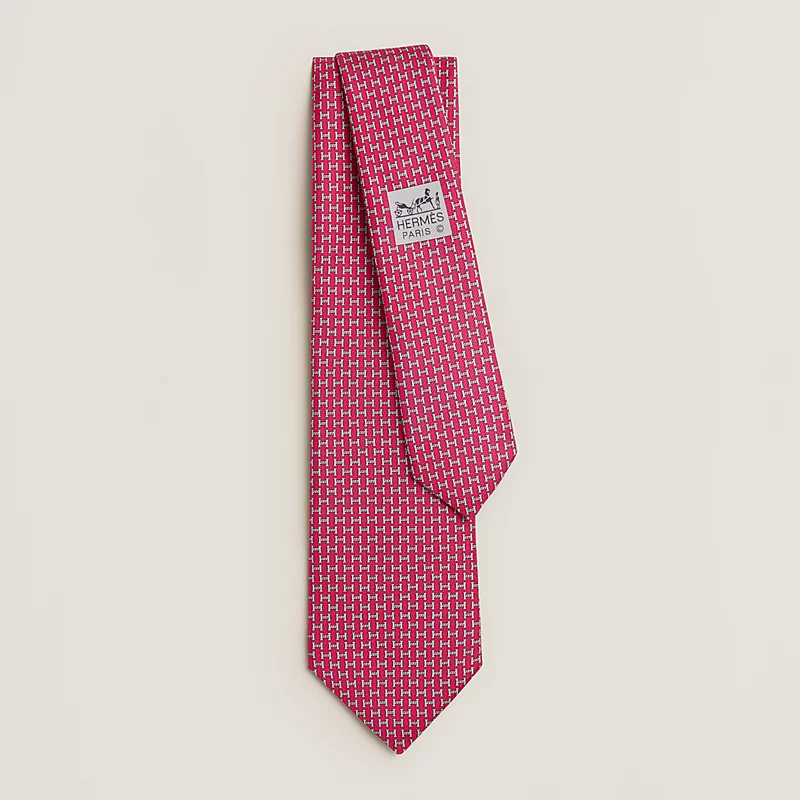 Hermes Hermes H Gourmette Tie Rose Fuchsia / Gris Clair