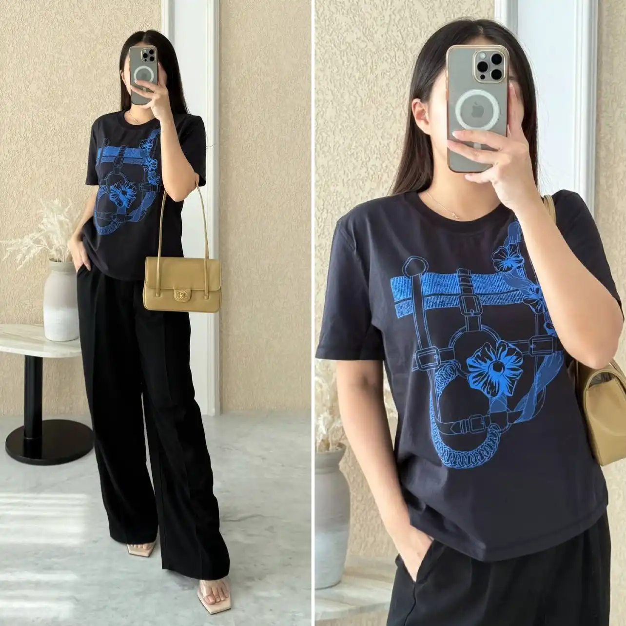 Hermes Printed Micro T-shirt Bleu Noir - photo 1