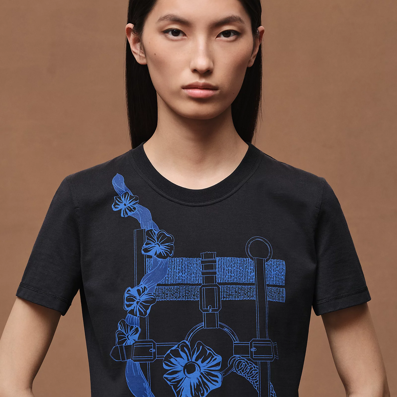 Hermes Printed Micro T-shirt Bleu Noir - photo 4