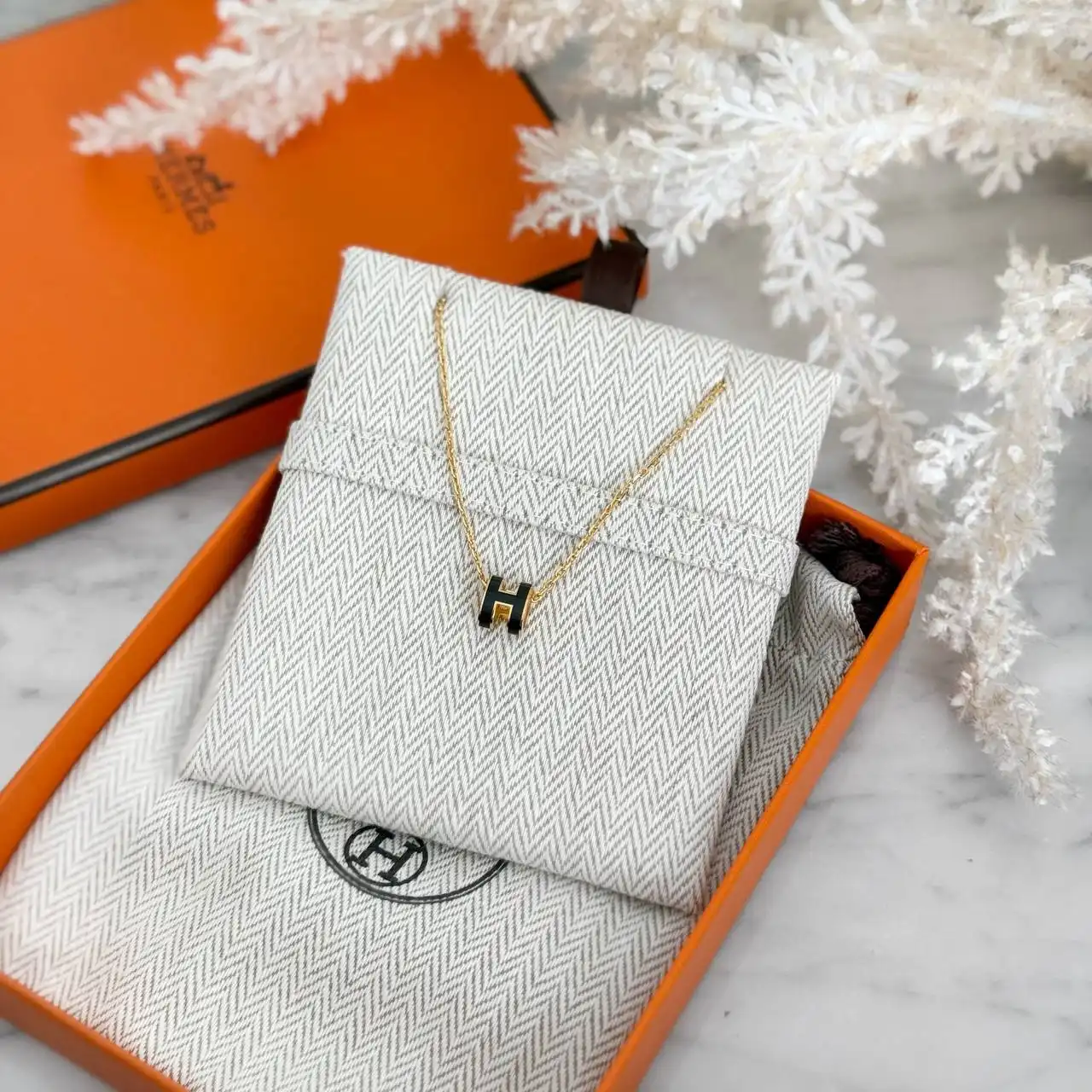 Hermes Hermes Mini Pop H Pendant Black GHW Necklace