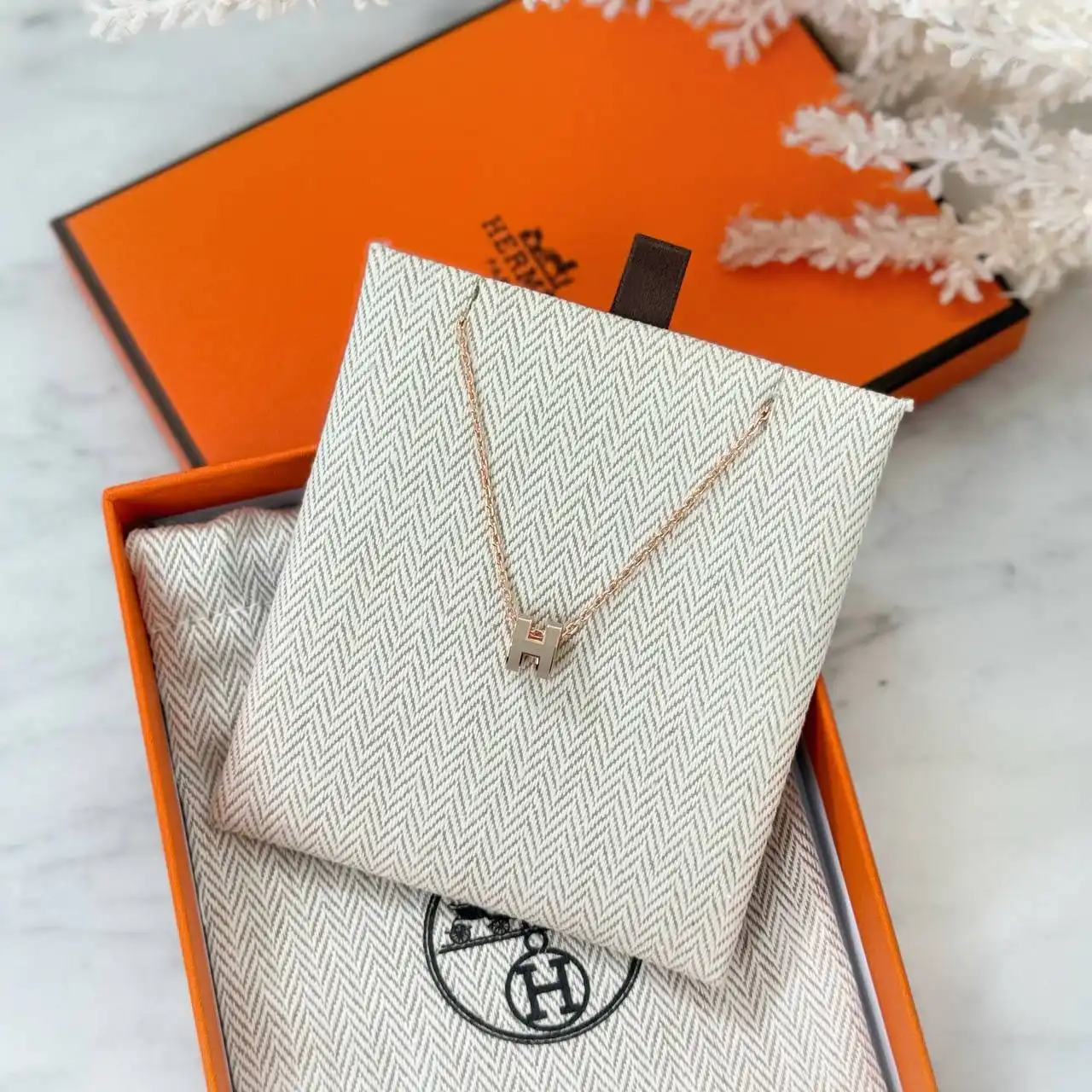 Hermes Hermes Mini Pop H Pendant Necklace Marron Glace