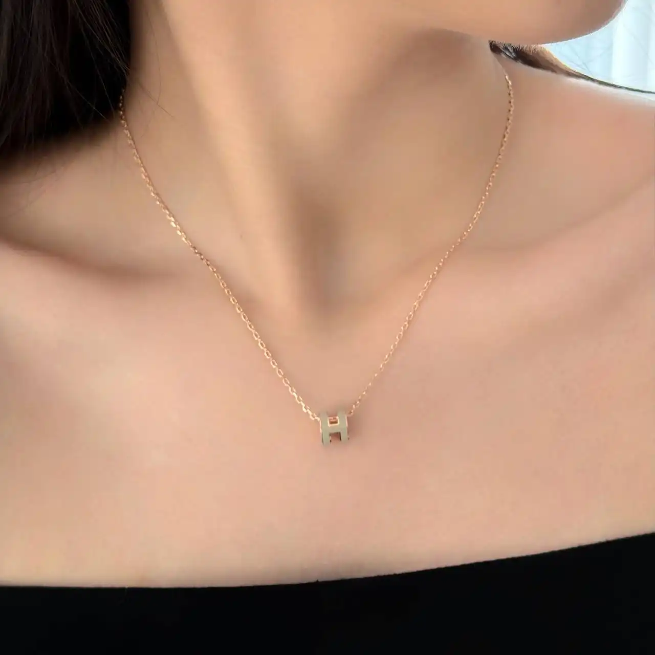 Hermes Hermes Mini Pop H Pendant Necklace Marron Glace