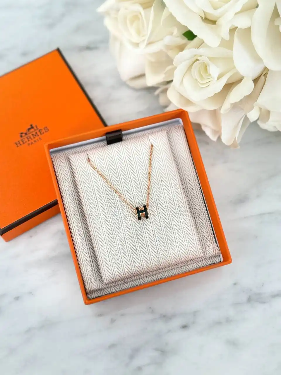 Hermes Hermes Mini Pop H Pendant Necklace Black RGHW