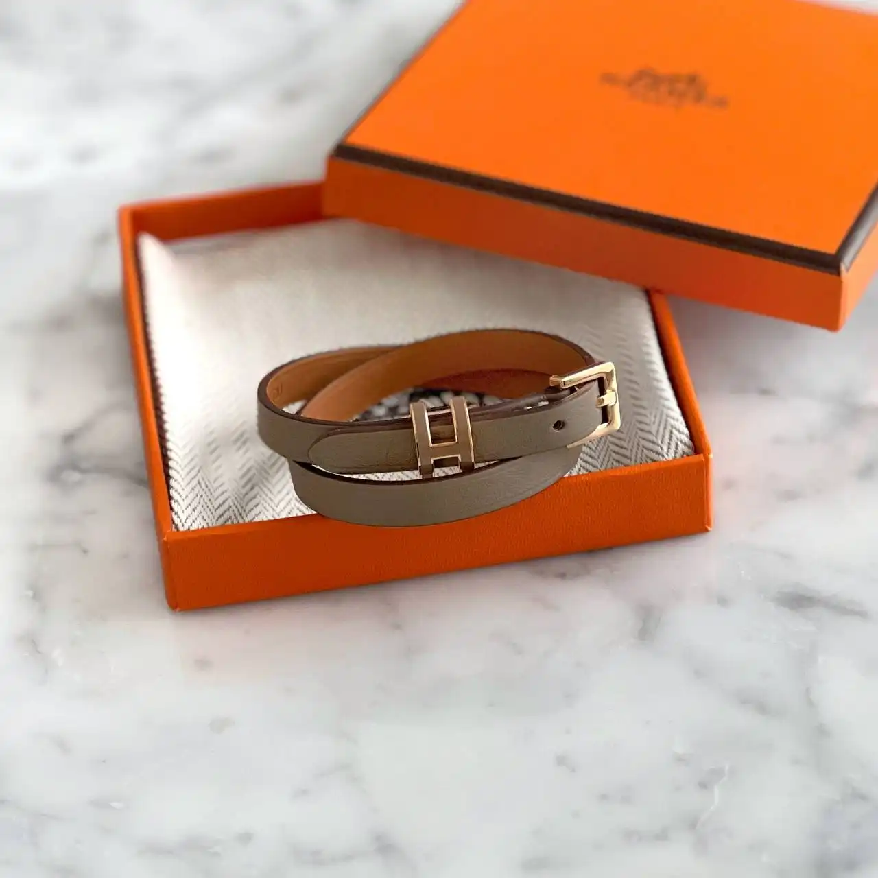 Hermes Hermes Pop H Double Tour Bracelet Etoupe RGHW