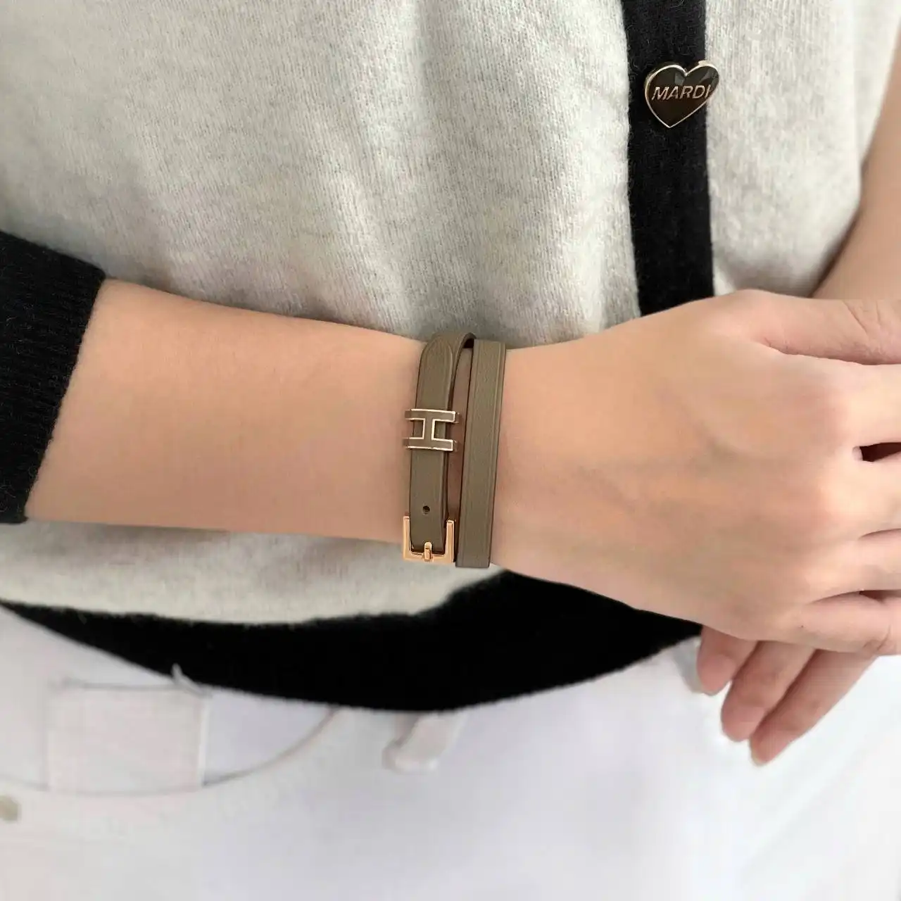 Hermes Pop H Double Tour Bracelet Etoupe RGHW - photo 4