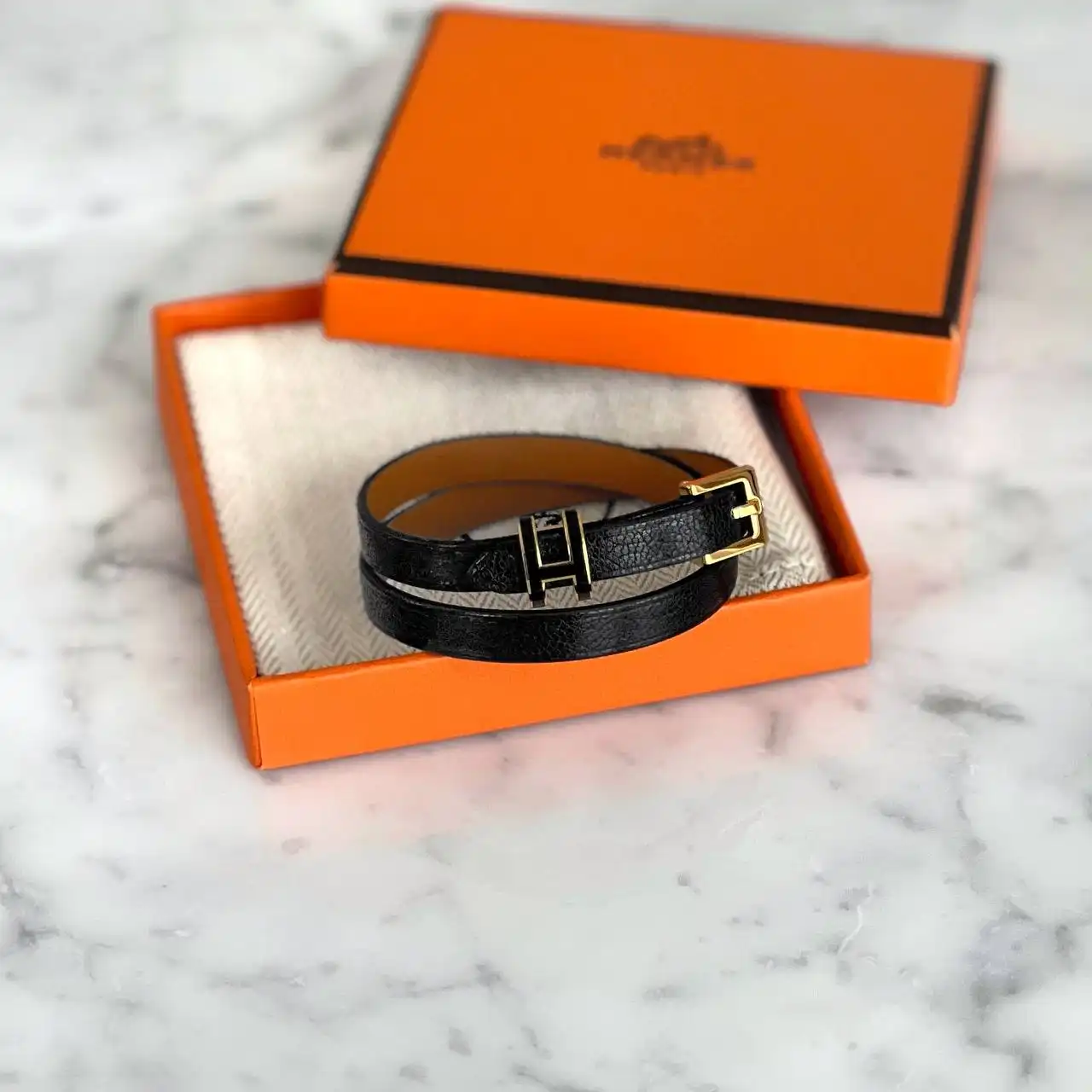 Hermes Hermes Pop H Double Tour Bracelet Black GHW