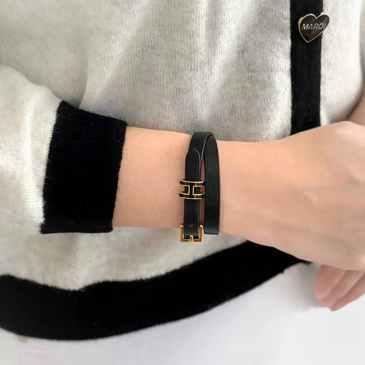 Hermes Hermes Pop H Double Tour Bracelet Black GHW