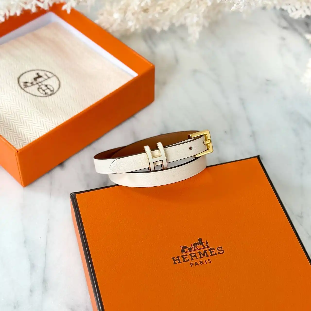 Hermes Hermes Pop H Double Tour Bracelet Nata GHW