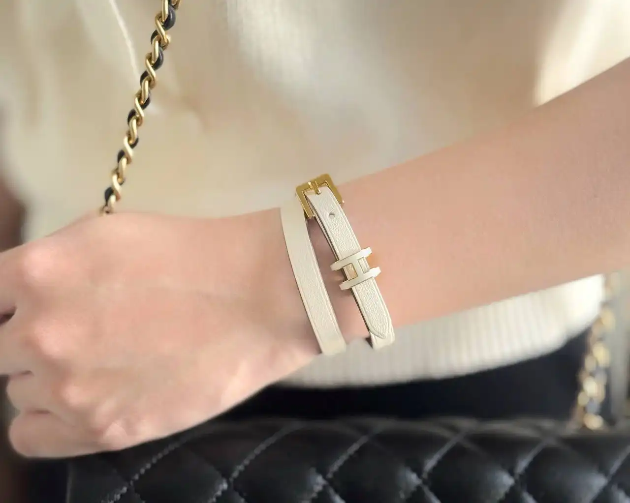 Hermes Pop H Double Tour Bracelet Nata GHW - photo 2