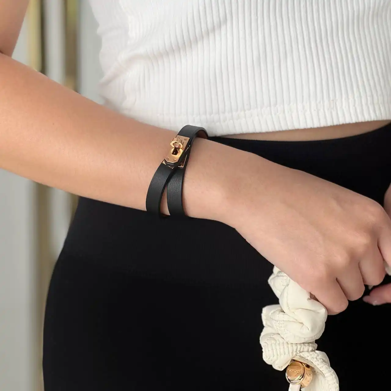 Hermes Hermes Mini KDT Kelly Double Tour Bracelet Black RGHW