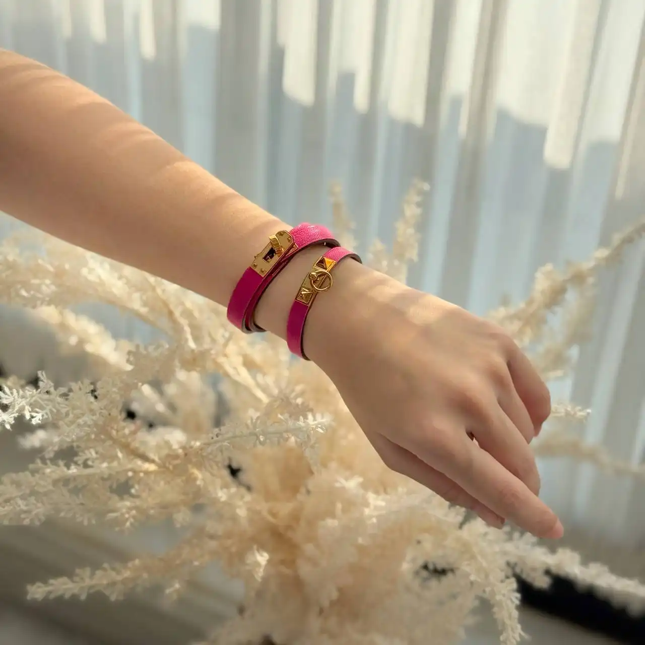 Hermes Mini Rivale Bracelet Rose Pop RGHW - photo 3