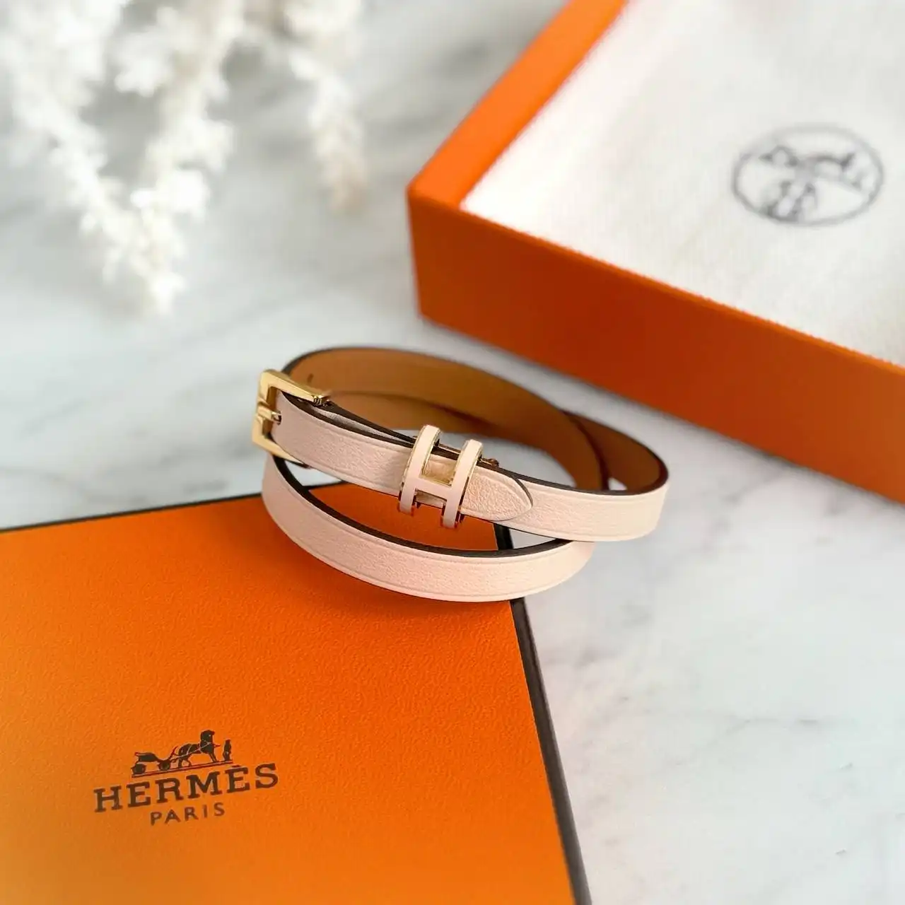 Hermes Hermes Pop H Double Tour Bracelet Rose Eglantine GHW